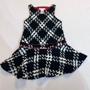 Janie and Jack Girls Black White Plaid‎ Bow Dress Red Trim 18-24 Months